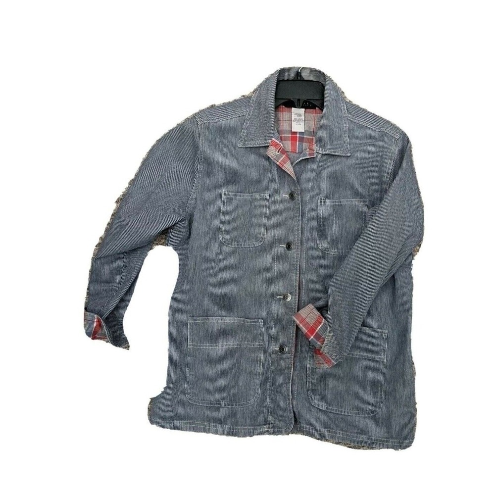 Sag Harbor Sport Petite Hickory Stripe Chore Jacket Blue White Plaid Lined PL